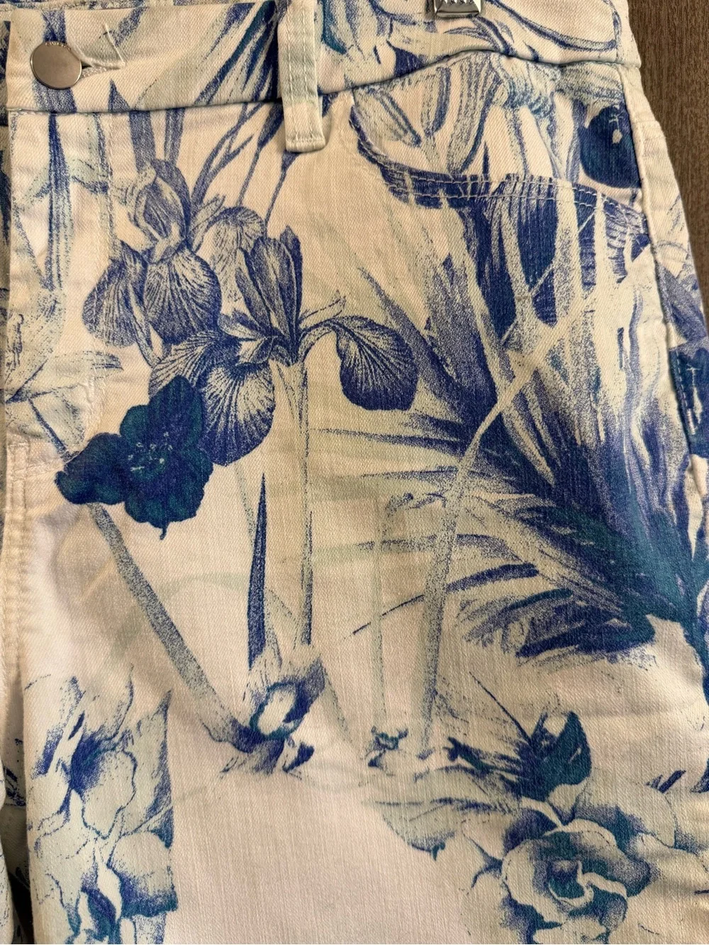 Chico's Blue Floral Print Chinos on Cream